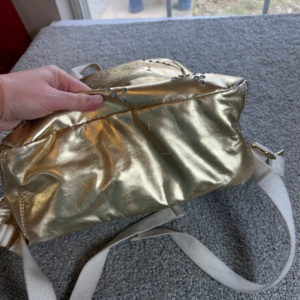 Packed Party Backpack Gold Metallic Perforated Star Zip‎ Bag girls school travel